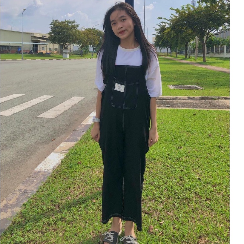 [ ẢNH THẬT + VIDEO ]  Quần Yếm Chất Kaki Dập Chỉ Nổi AMY PEONY Phong Cách Ulzzang