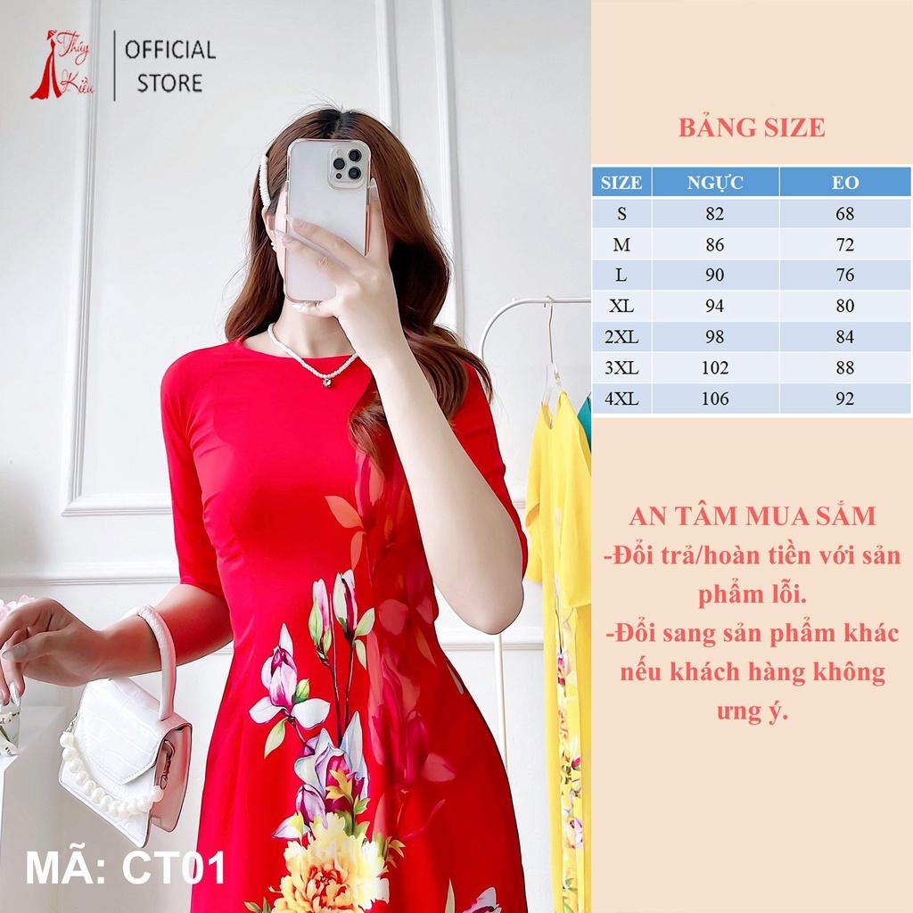 Bộ áo dài cách tân nữ thiết kế lụa Nhật CT01-DO nền đỏ hoa mộc lan dự tiệc lễ tết đẹp