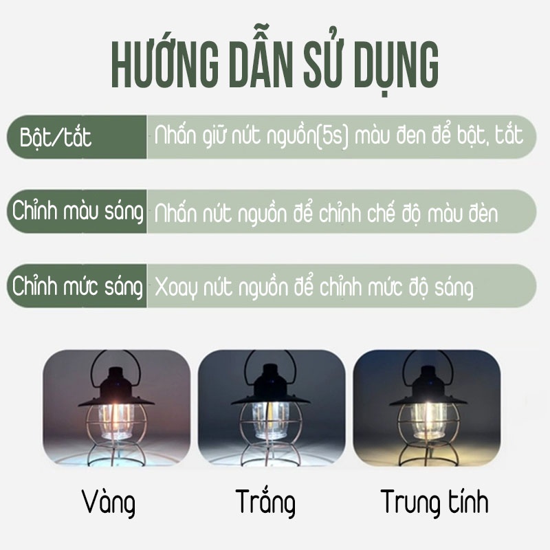 Đèn Bão Tích Điện Đèn Dã Ngoại Mountainhiker Ánh Sáng Vàng Và Trung Tính Hàng Vintage Lights Cao Cấp