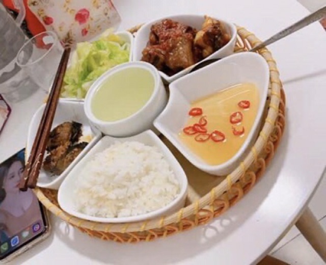 Bộ đĩa bày thức ăn hình hoa mai - Bộ khay sứ hoa mai