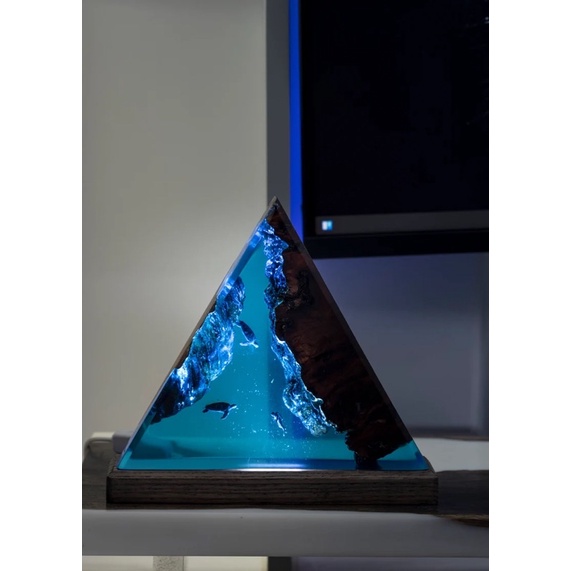 Đèn ngủ Gỗ + resin - Đèn ngủ Đại Dương- Decor Phòng.Lamp Resin epoxy