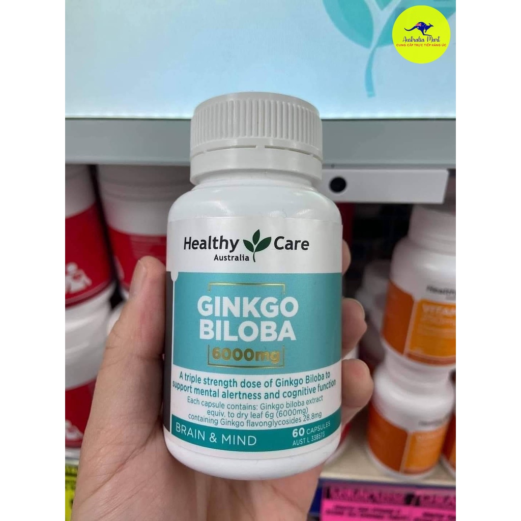 Viên Uống Bổ Não Healthy Care Ginkgo Biloba Úc 6000mg Hỗ Trợ Tăng Tuần Hoàn Máu Não, Cải Thiện Nhận Thức, Trí Nhớ 60 Viê