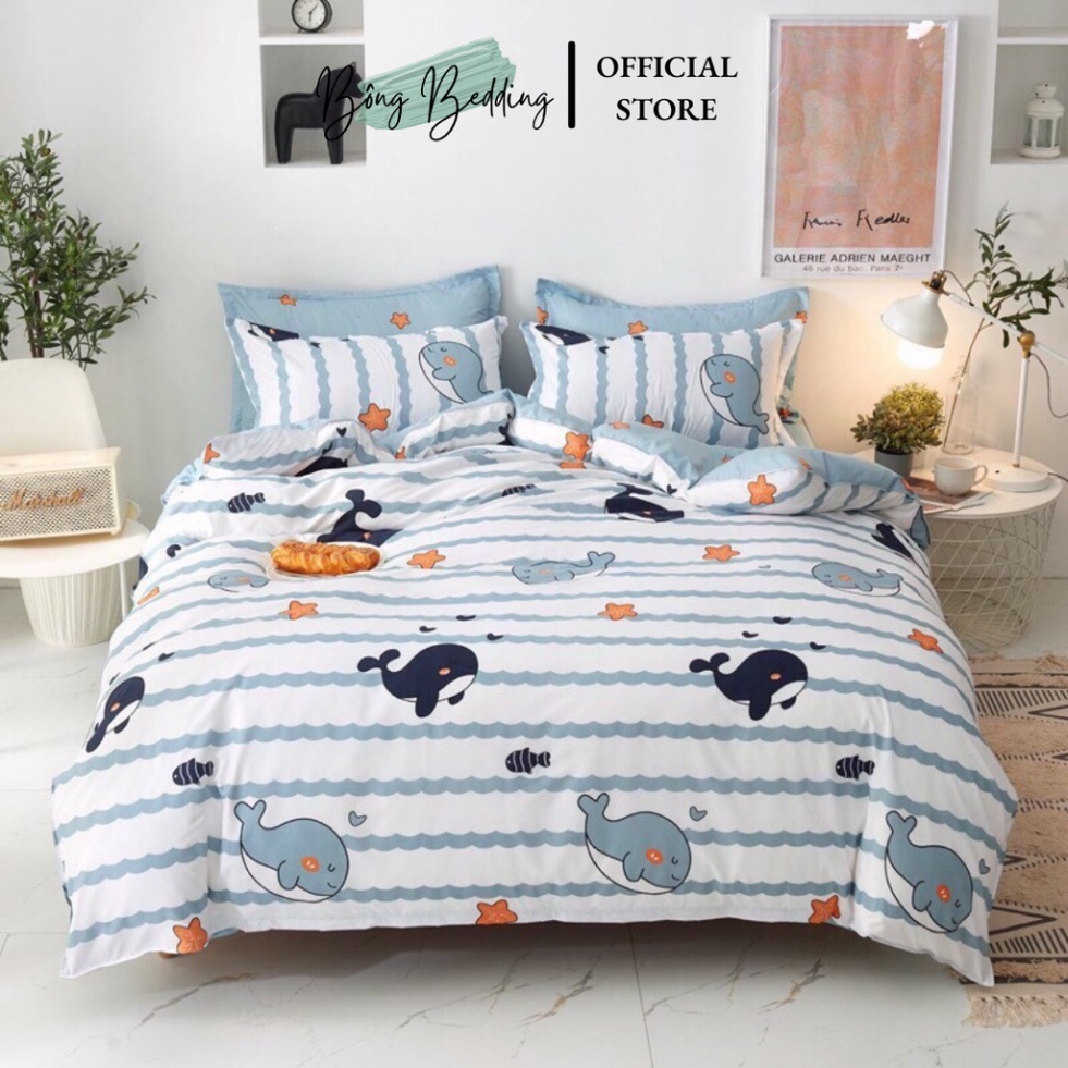 Bộ Chăn Ga Gối Cotton Poly Cá Heo