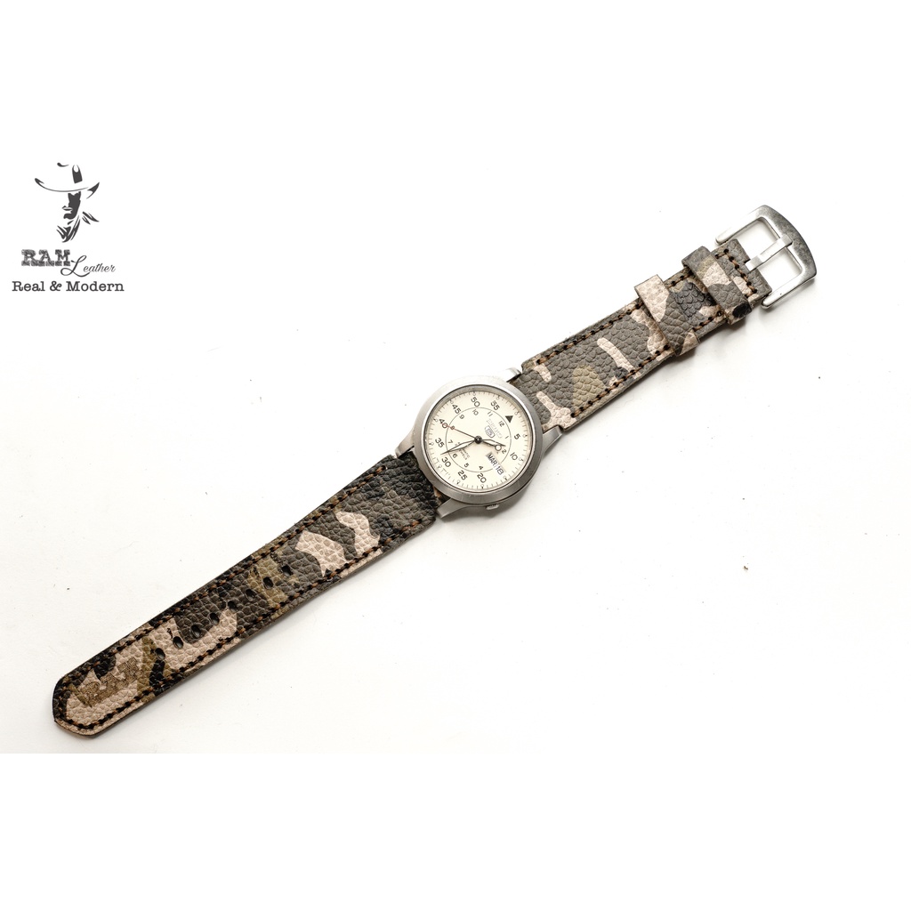 Dây đồng hồ da bò rằn ri quân đội cao cấp RAM Leather classic 1930 - tặng khóa chốt và cây thay dây
