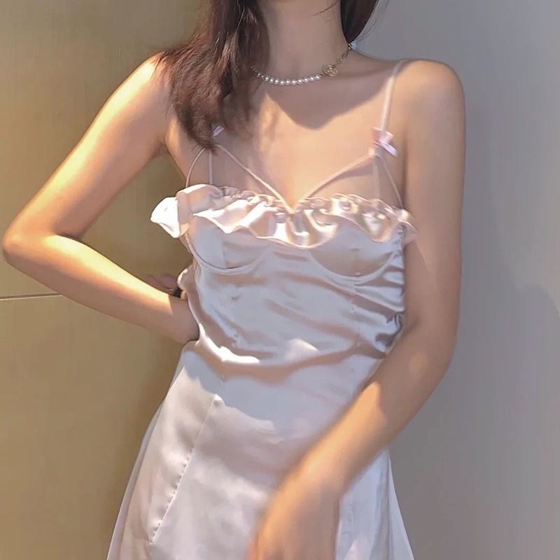 Cổ Phiếu Sẵn Sàng❣Đầm Ngủ Ngắn Phong Cách Pháp Thời Trang Mùa Hè Quyến Rũ Cho Nữ 2022