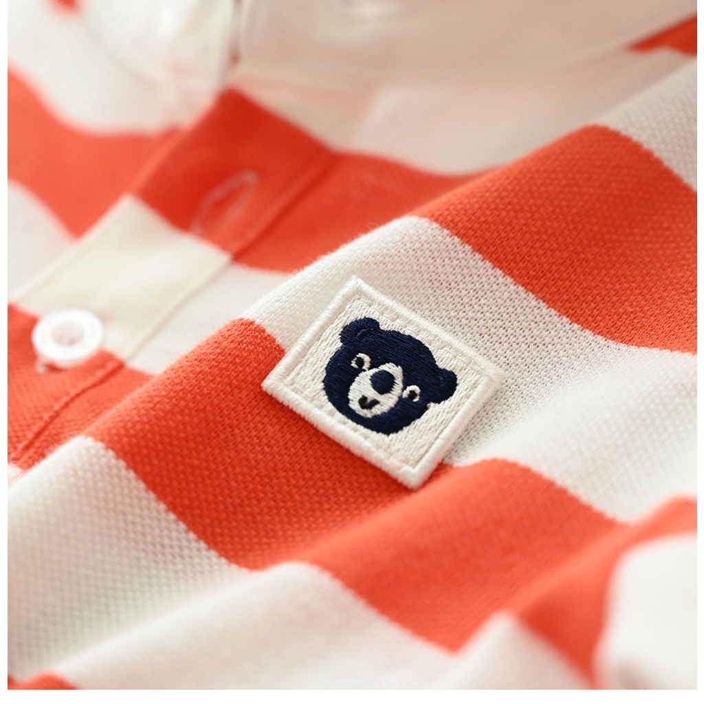 Áo thun polo bé gái, trai ORATH. Kẻ sọc CAM Trắng Vải Cotton kháng khuẩn, chống nhăn, thoáng mát.NEWBETTY