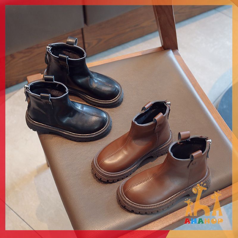 Bốt cao cổ cho bé - Giày bốt trơn chất da PU mềm nhẹ khóa kéo cực xinh đế chống trơn trượt tốt cho bé trai bé gái M673