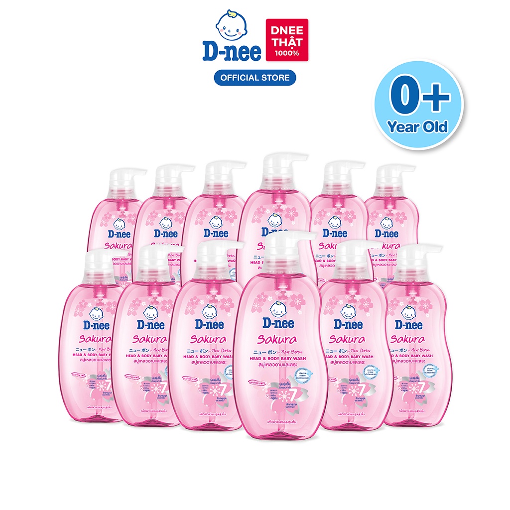 [Deal hời!] Combo 12 Tắm gội toàn thân em bé (&lt;3 tuổi) D-nee 380 ML - Sakura