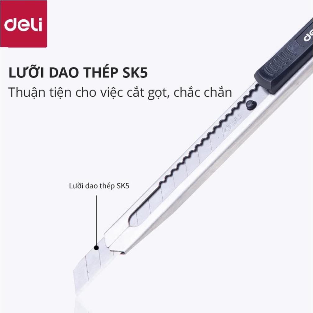 Dao rọc giấy Deli chất liệu kim loại với lưỡi thép SK5, 1 cái - 2058 [Deli]