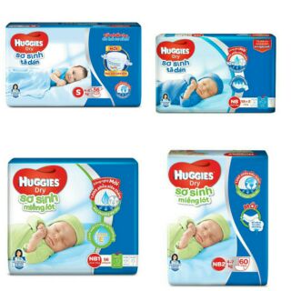 Thanh lý combo 2 gói tã dán Huggies S56/Dán Nb58+2/miếng lót nb1 56/miếng lót nb2 60