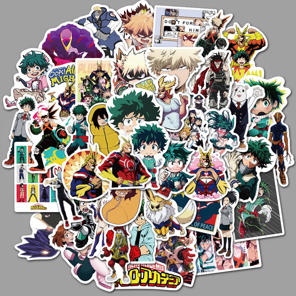 Set 50 Miếng Dán Hình Nhân Vật Anime Học Viện Anh Hùng Trang Trí Laptop/Ván Trượt/Ván Trượt
