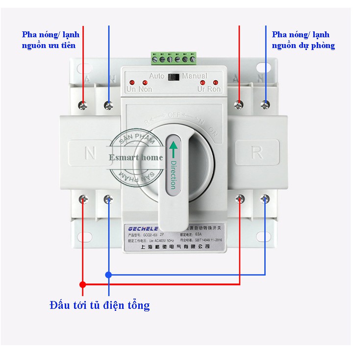 Bộ chuyển đổi 2 nguồn điện tự động ATS 2P 63A GECHELE - cầu dao đảo chiều tự động GECHELE