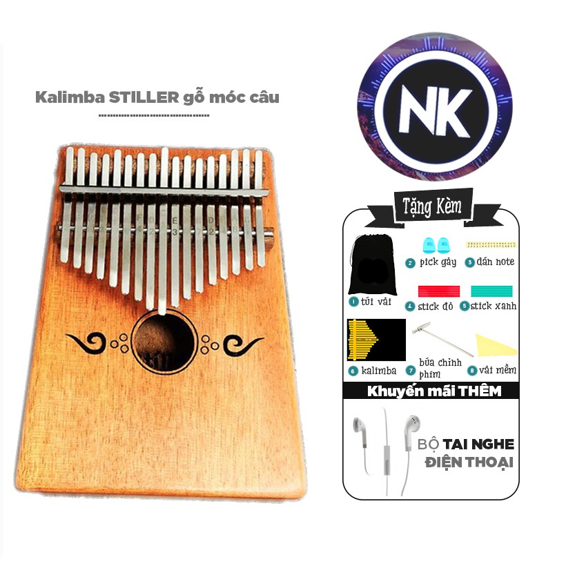 Đàn Kalimba Stiller 17 Phím Gỗ Móc Câu Tặng Kèm Tai Nghe Điện Thoại - Hàng Có Sẵn