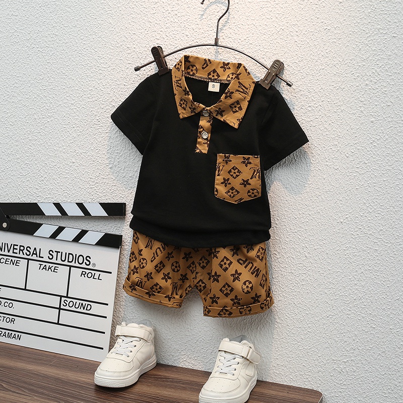 Set Áo Thun POLO Tay Ngắn Cổ Bẻ + Quần Short Cotton Thương Hiệu Mới Size 80-110cm Thời Trang Hè Cho Bé