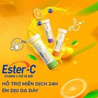 Viên sủi Ester-C - Vitamin C thế hệ mới êm dịu dạ dày - tăng sức đề kháng hỗ trợ miễn dịch suốt 24h - Hộp 10 viên C sủi