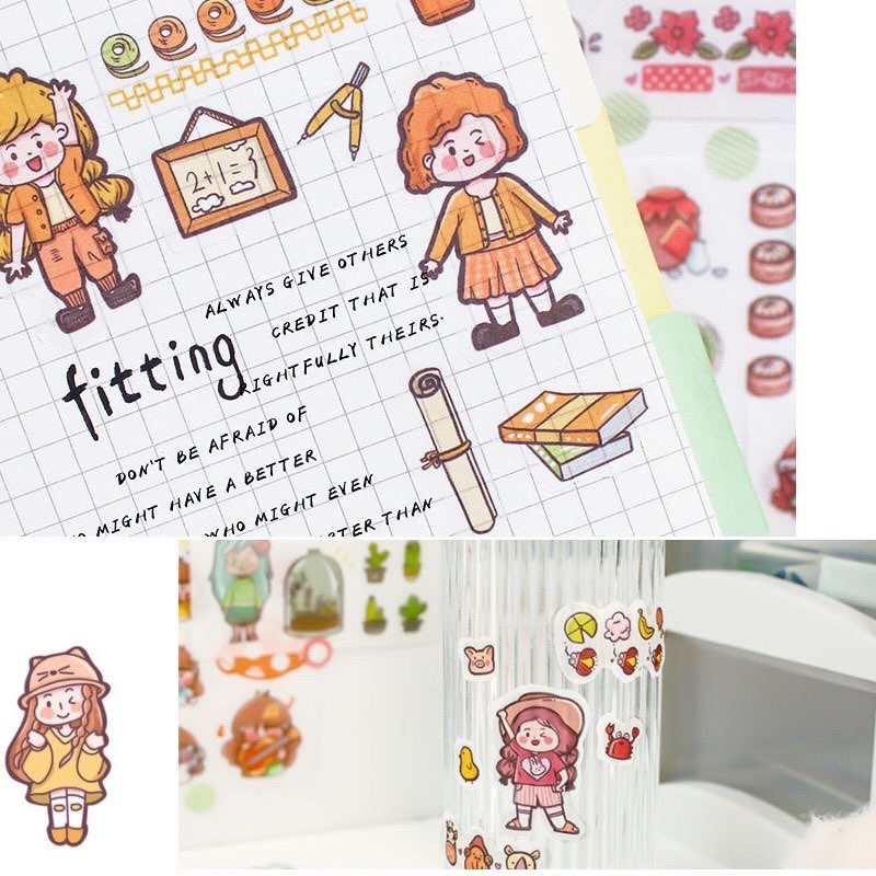 Tách Set 50 tờ hình dán (Stickers) giấy Nhật siu dễ thương, không trùng hình - Những cô Gái nhỏ ZaoMo