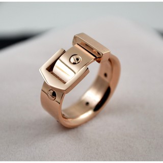 Nhẫn hình thắt lưng lớn không gỉ không phai màu không dây dị ứng màu vàng hồng bằng thép titan kiểu Âu Mỹ cho nam nữ