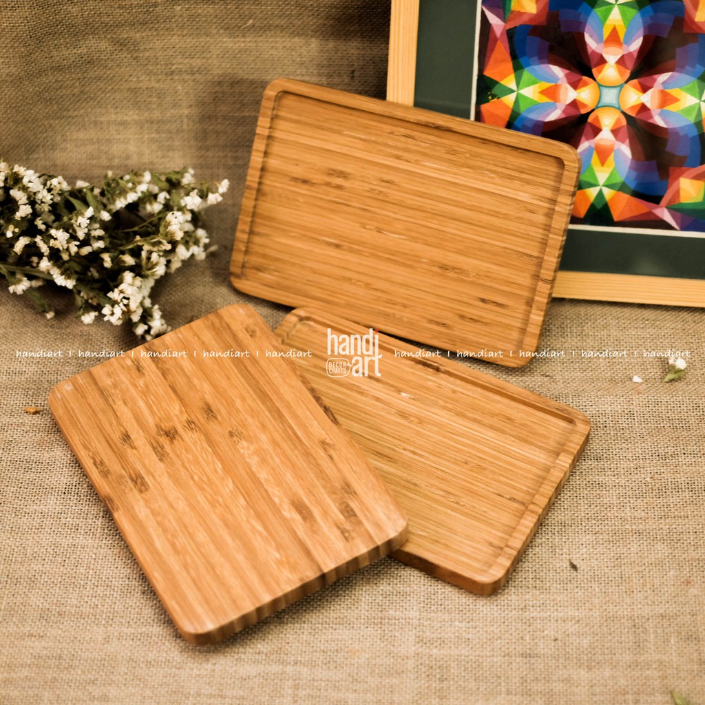 Khay gỗ tre chữ nhật - Khay gỗ tre decor - Bamboo wood tray