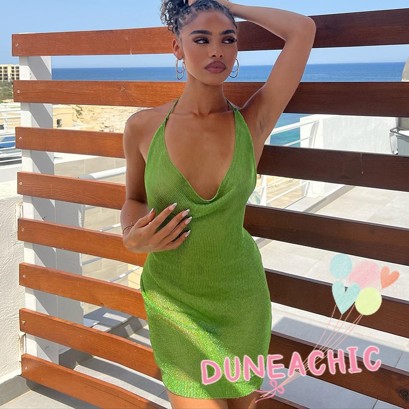 DUNEA Đầm Hai Dây Ôm Dáng Trơn Màu Gợi Cảm Dành Cho Nữ