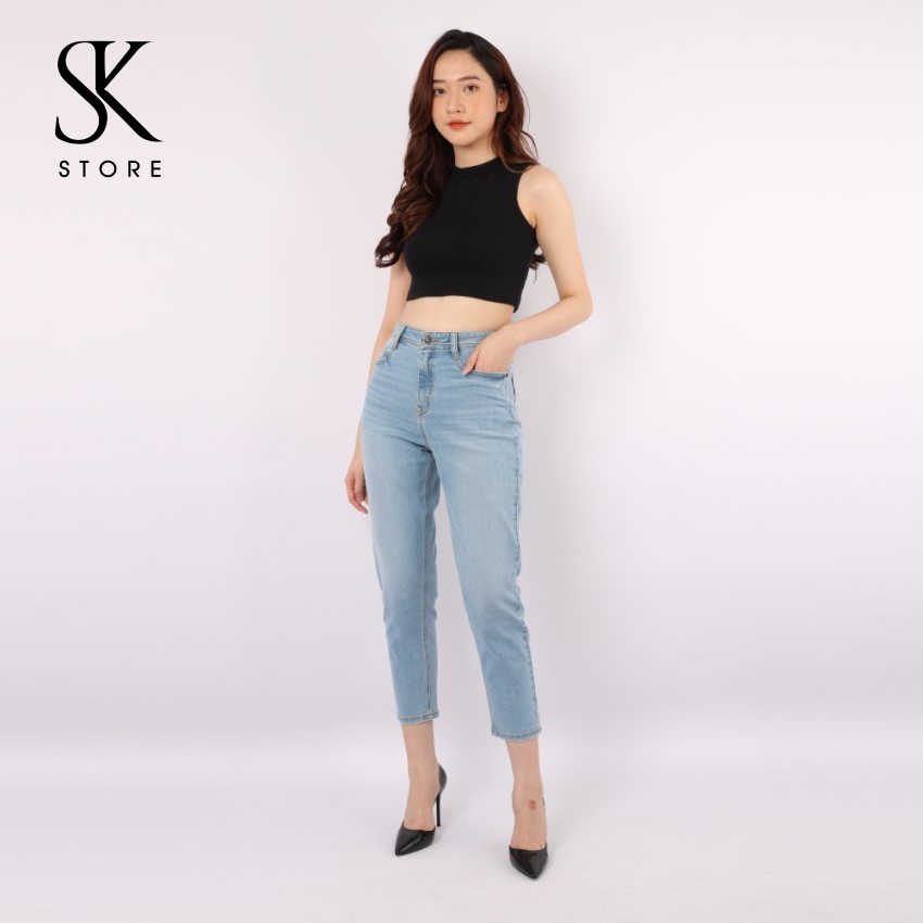 Quần Jeans Nữ SK Korea Dáng Disco Màu Xanh Nhạt Trẻ Trung DWD2113009