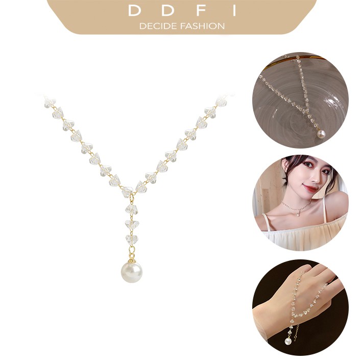 Dây chuyền choker phối ngọc trai và đá đơn giản phong cách Hàn Quốc thanh lịch dễ phối đồ A4D04