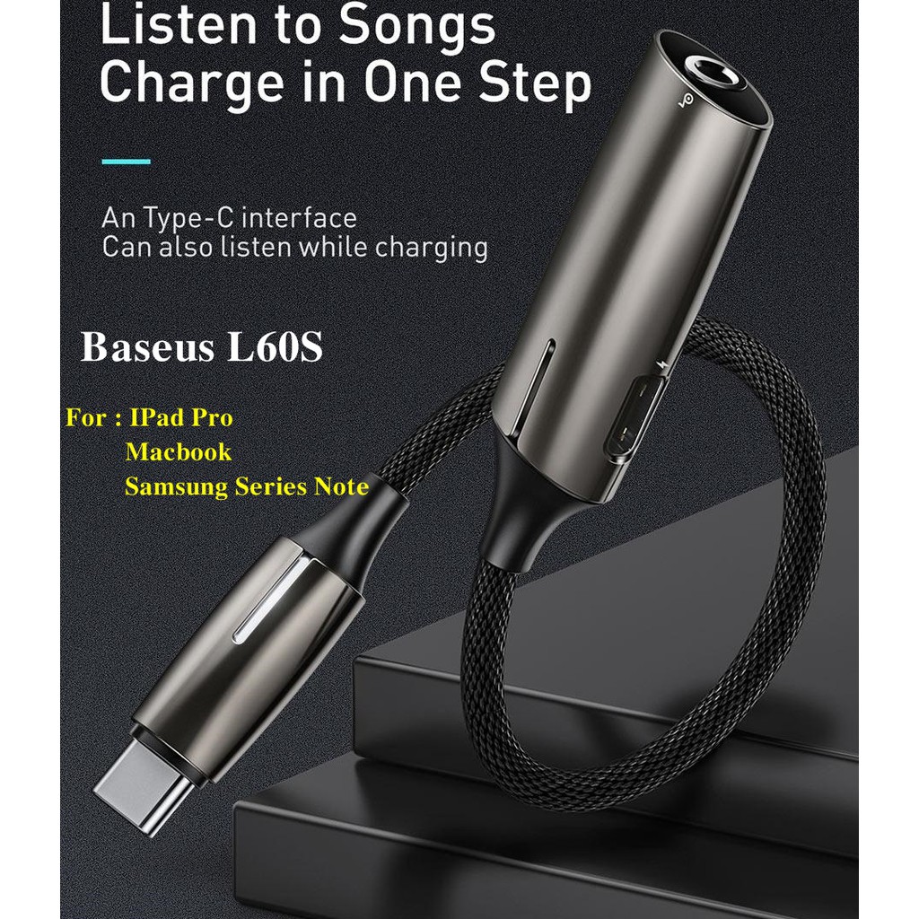 JACK CHUYỂN TYPE C SANG TYPE C VÀ 3.5MM BASEUS L60S