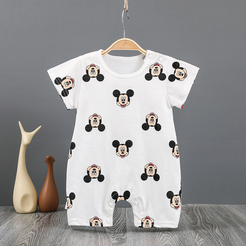 Bộ Áo Liền Quần Tay Ngắn In Họa Tiết Hoạt Hình Thời Trang Mùa Hè Cho Bé Từ 0-2 Tuổi