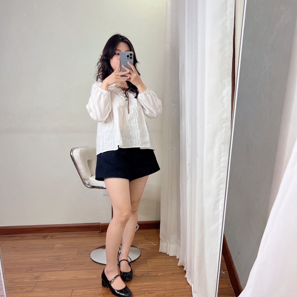 Áo baby doll cổ bèo đan dây nơ Ulzzang hàng QC