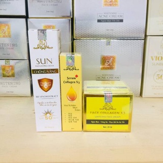 Combo kem face + serum căng bóng colagen x3 + chống nắng mỹ phẩm đông anh