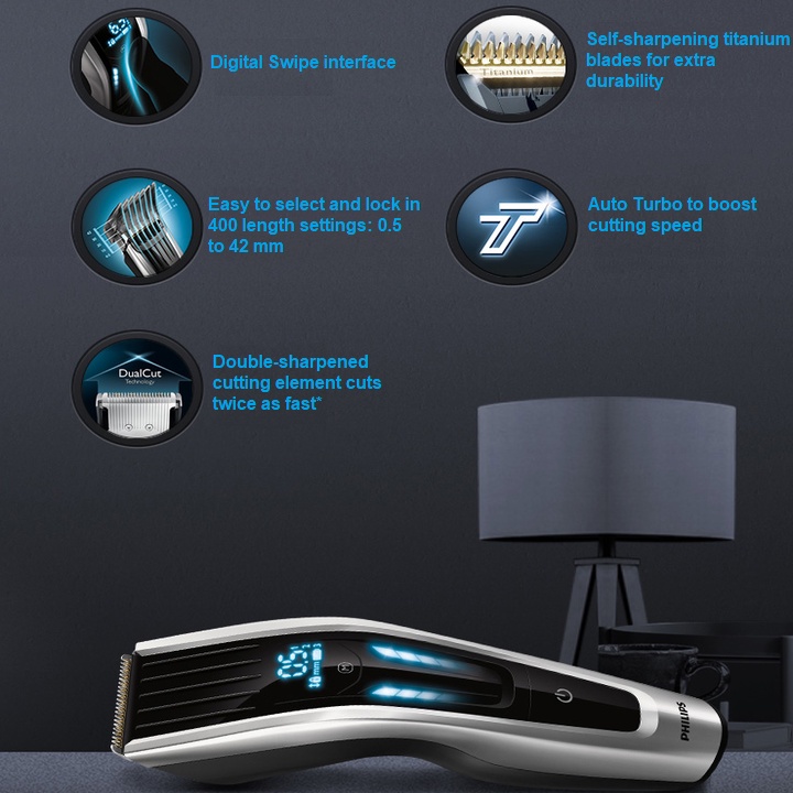 Tông đơ cắt tóc Philips Hair Clipper Series 9000 / HC9450/15 with Digital Swipe interface