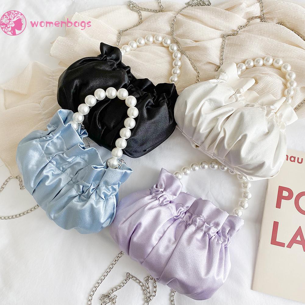 Túi Đeo Chéo Tích Hợp Túi Xách Xếp Ly Tay Cầm Đính Ngọc Trai Nhân Tạo Vải Satin Thanh Lịch Thời Trang Cho Phụ Nữ | BigBuy360 - bigbuy360.vn