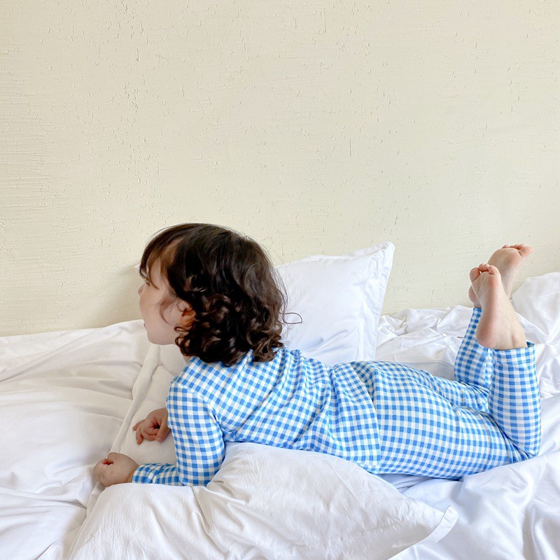 Bộ Đồ Ngủ Dài Tay Thu Đông Cho Bé Chất Thun Lạnh, Họa Tiết Kẻ Caro Dễ Thương