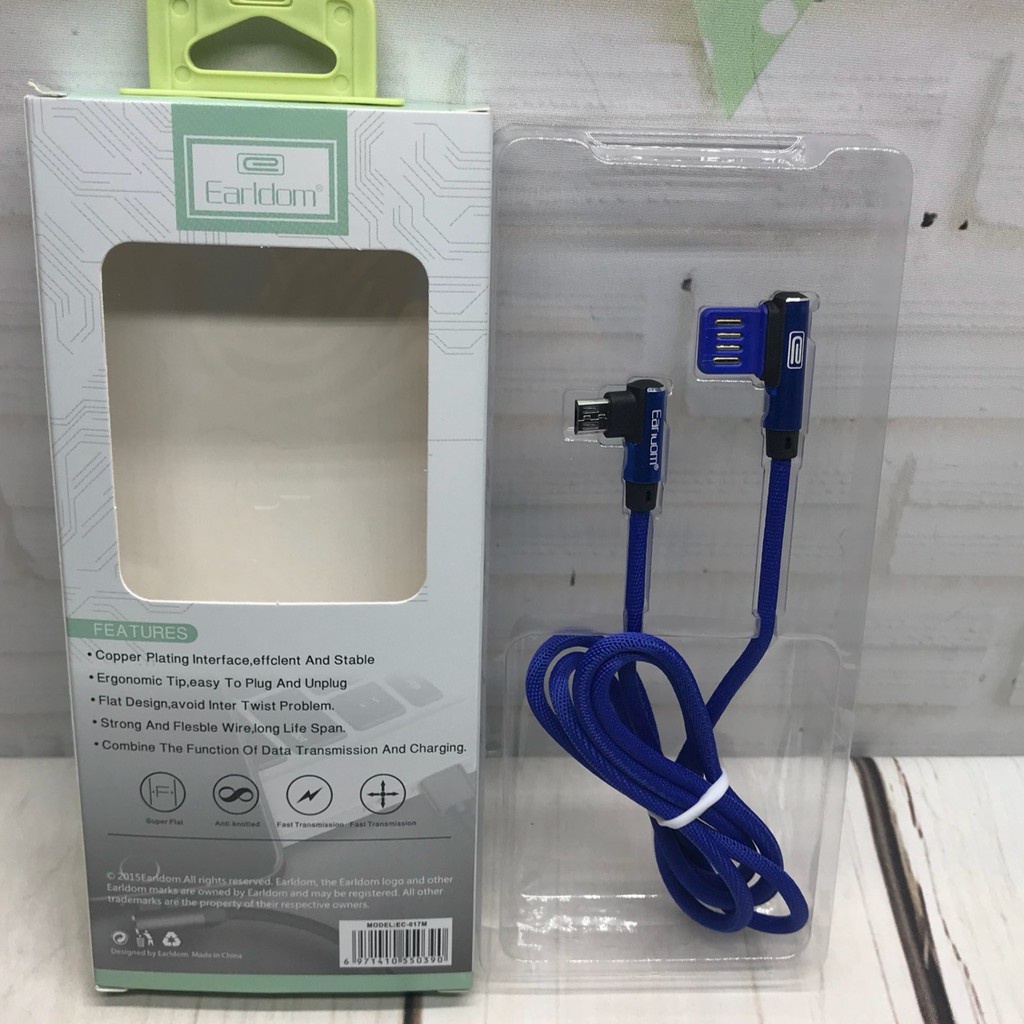 Cáp sạc EARLDOM chống gãy đứt thiết kế gập 90 đầu Micro USB 017M -DC2210