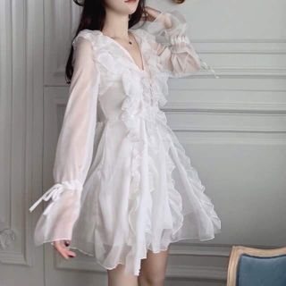Đầm Công chúa voan tay dài / Váy trắng tay nơ