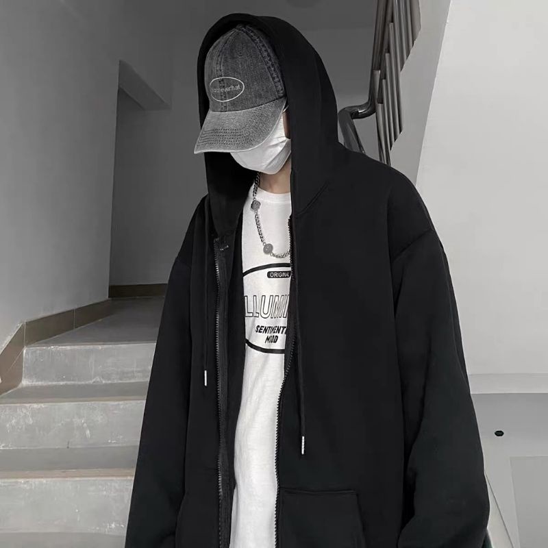 Áo khoác nỉ, áo nỉ hoodie khóa 1 lớp mỏng unisex cho nam và nữ tay ống rộng