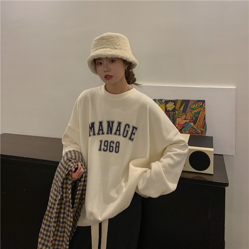 SUXI Áo Nỉ Nữ Dài Tay Cổ Tròn Form Rộng Thời Trang Hàn