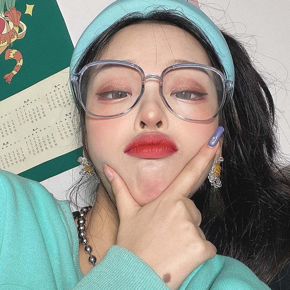 Mắt Kính Gọng Vuông Tròng Lục Giác Màu Đen Chống Bức Xạ Phong Cách Hàn Quốc Cho Nữ