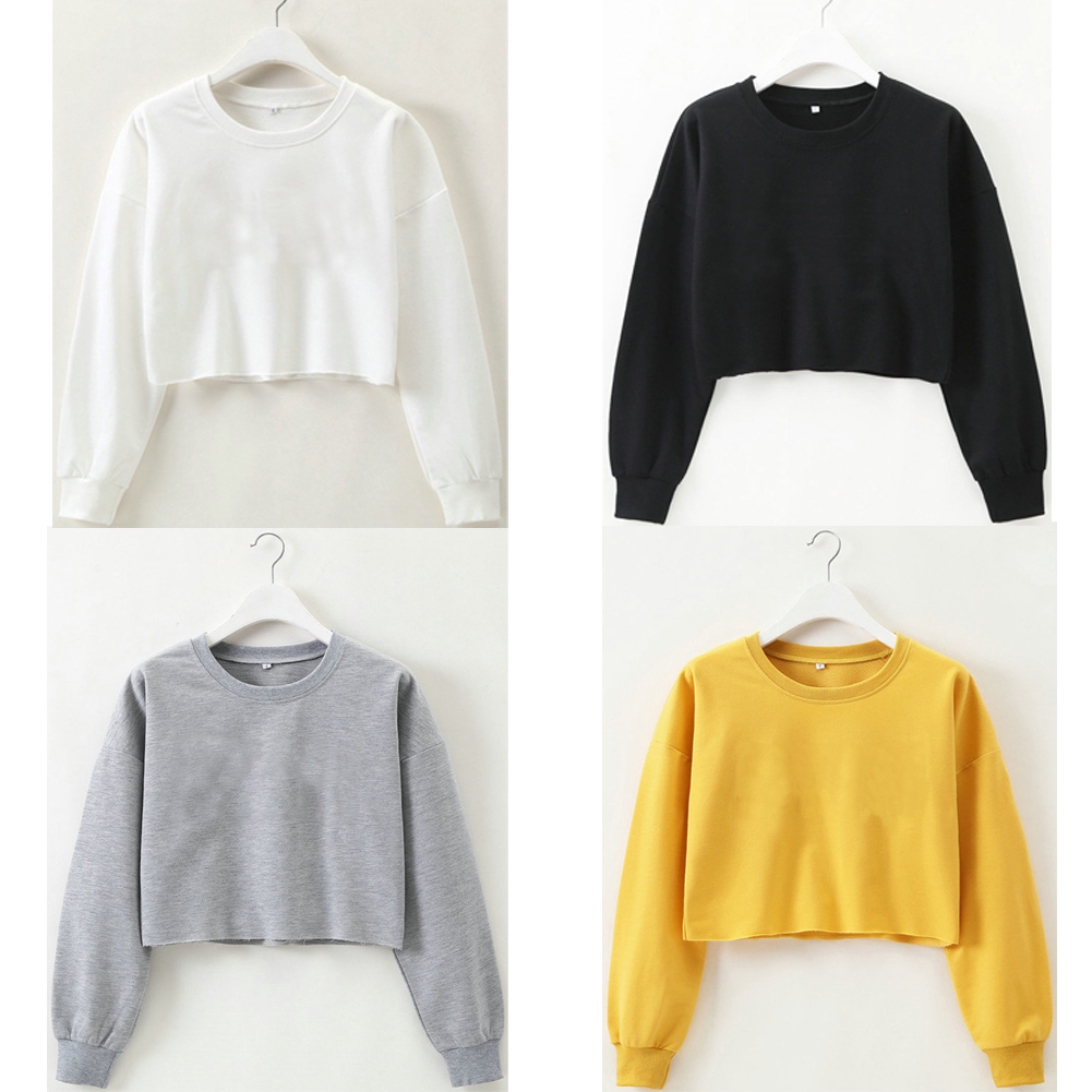 Áo Hoodie Croptop Tay Dài Dáng Rộng Phong Cách Thể Thao Mới