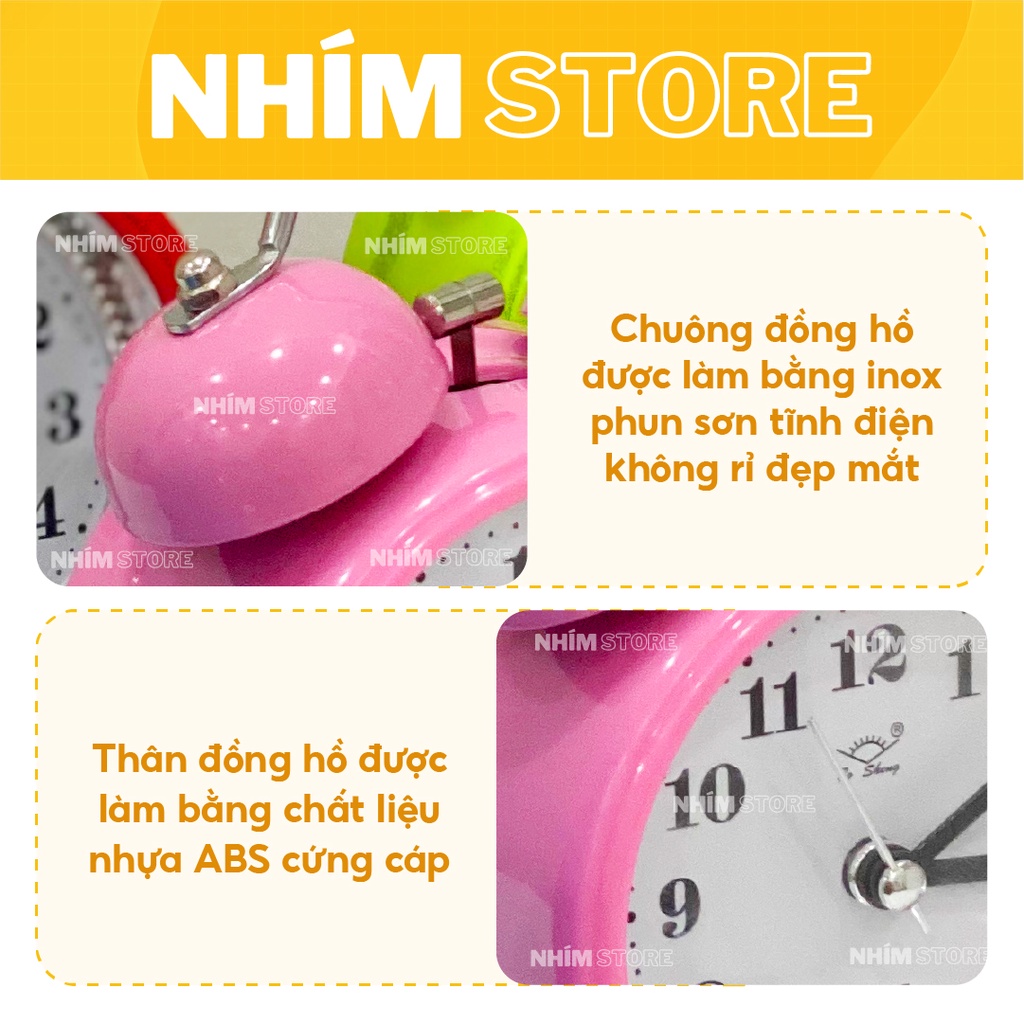 Đồng hồ báo thức chuông to, Đồng hồ báo thức có hai quả chuông cổ điển bằng sắt Nhím Store chuông kêu to giá rẻ