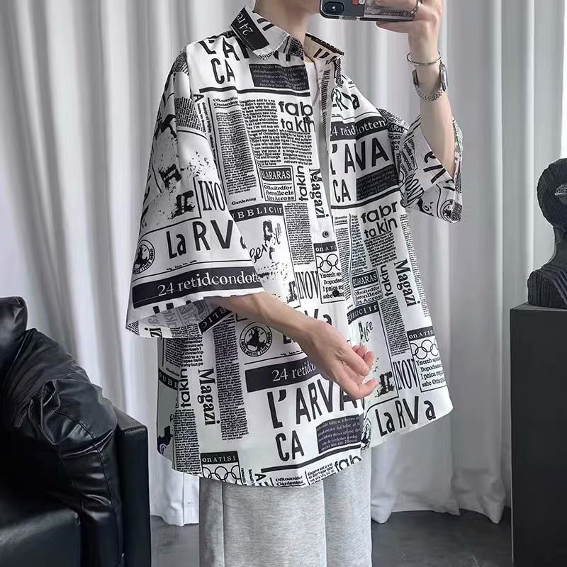 Áo Sơ Mi Tay Ngắn In Họa Tiết Phong Cách Hàn Quốc Thời Trang Cho Nam