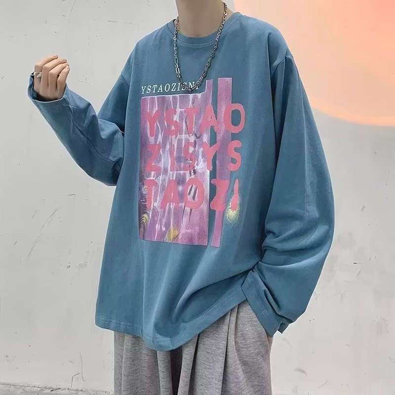 Áo Thun Tay Dài Dáng Rộng In Chữ Phong Cách Hàn Quốc Thời Trang Cho Nam Và Nữ size M-5XL