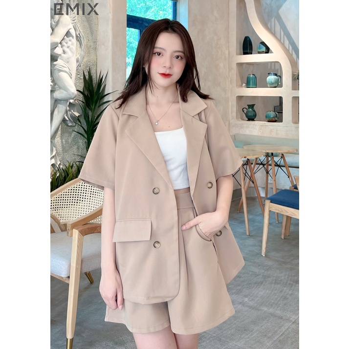 Set vest cộc tay EMIX áo blazer cộc tay, quần short cạp cao, form rộng, có cúc, chất trượt hàn SETVESTCOCTAY109/P6K1