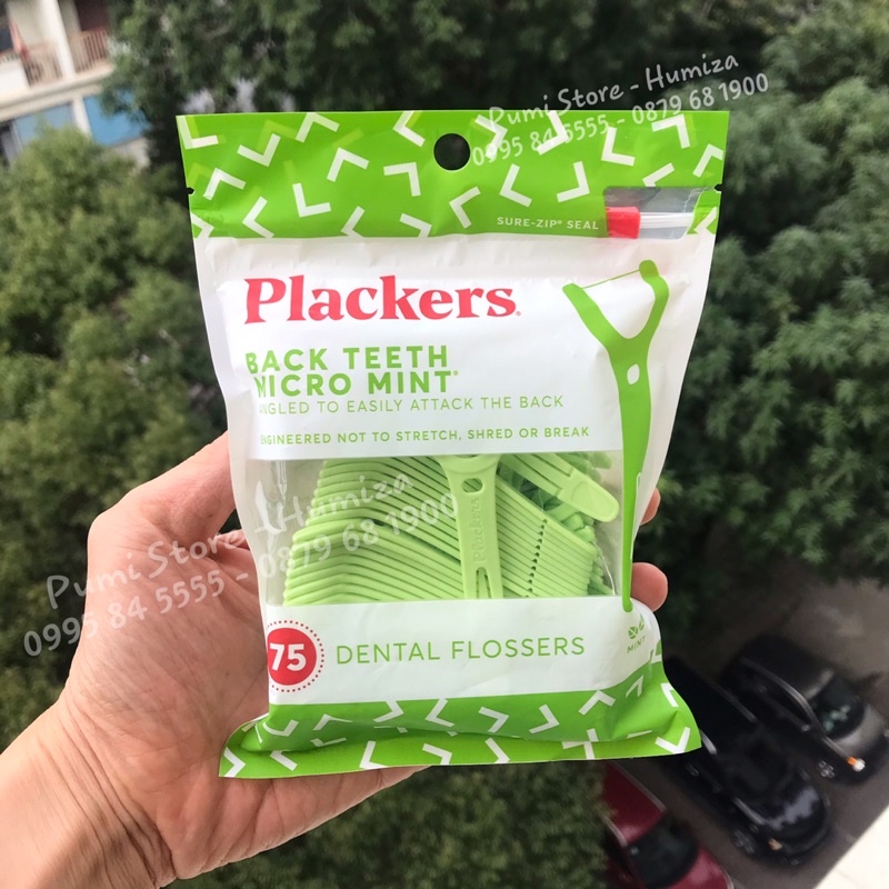 Tăm chỉ nha khoa Plackers - Back teeth -  Micro mint - Twinline - hộp du lịch nhập Mỹ