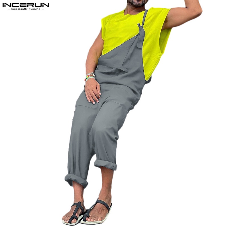 Bộ áo liền quần INCERUN hai dây màu trơn 3 màu thời trang dành cho nam