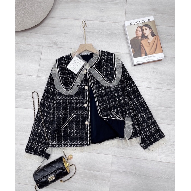 [ 𝐅𝐑𝐄𝐄 𝐒𝐇𝐈𝐏 ]  ÁO DẠ CARO VIỀN BÈO CÚC NGỌC CỔ PITER