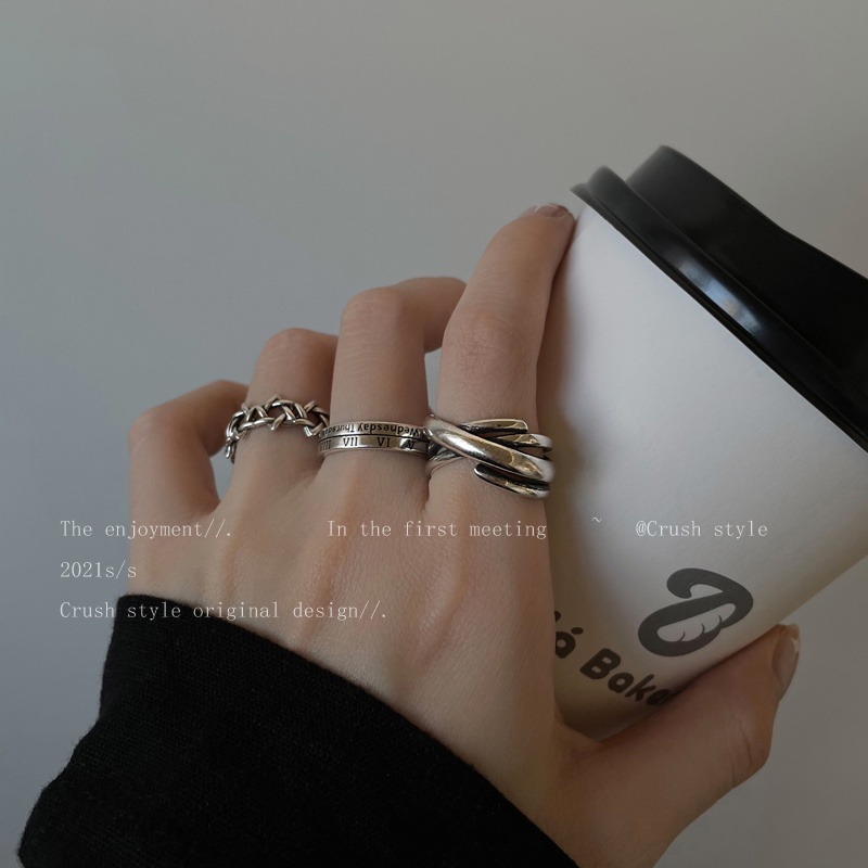 Set Nhẫn Khắc Chữ Số La Mã Phong Cách Cổ Điển Thời Trang