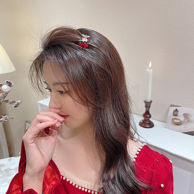 Kẹp Càng Cua Đính Đá Hình Quả Cherry Dễ Thương