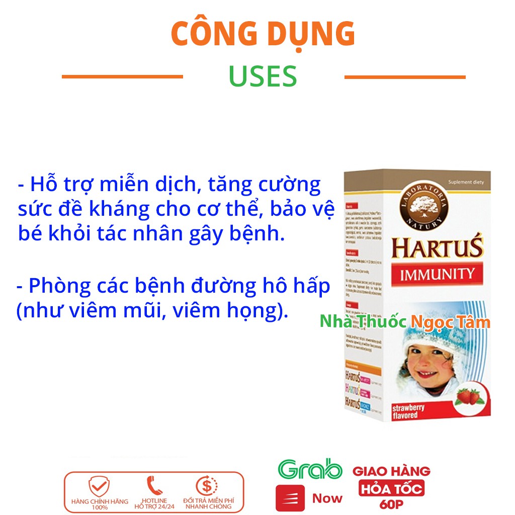 ✔️(Tặng Quà) Siro Hartus Immunity Tăng cường sức đề kháng cho bé, hết ốm vặt, nhập khẩu chính hãng