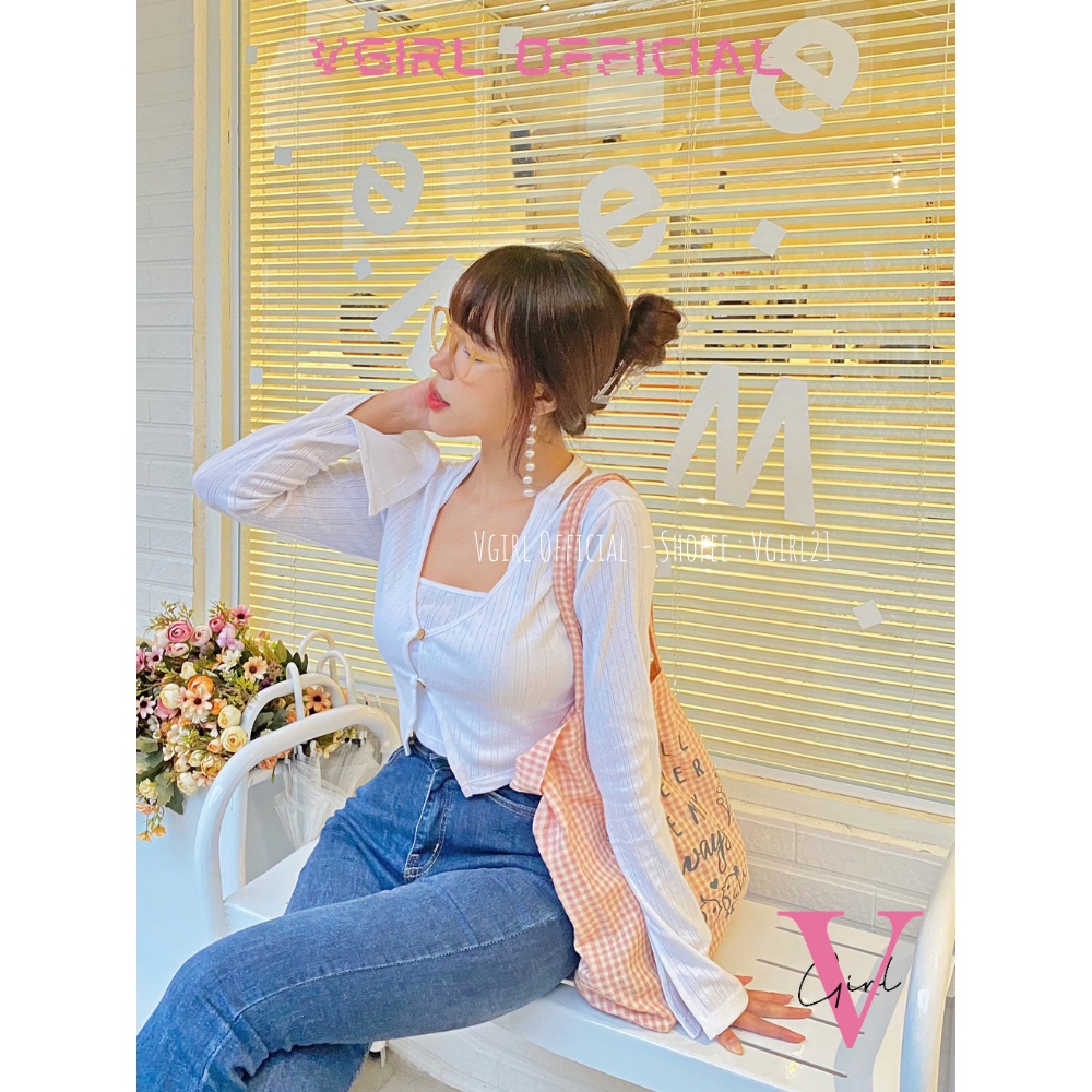 Set áo khoác nữ VGIRL tay dài ống loe kèm áo quây ngang mặc được 2 kiểu [ẢNH ĐỘC QUYỀN]