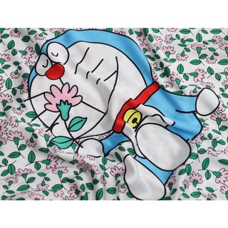 Pijama Doremon cộc dài lá hoa lụa